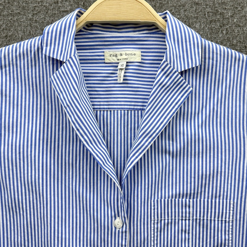 Rag & Bone Shirt Womens XS Blue White Striped‎ Button Up Long Sleeve Flip Cuff - Picture 2 of 10